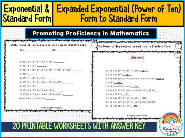 Convert Exponential (Power of 10) Form to Standard Form Worksheets | Scientific Notation Practice