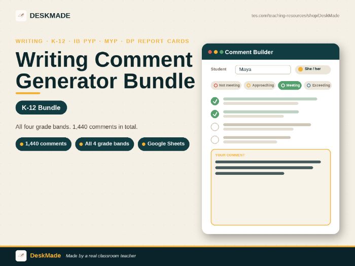 Writing Comment Generator Bundle | Grades K–12 | IB Report Cards