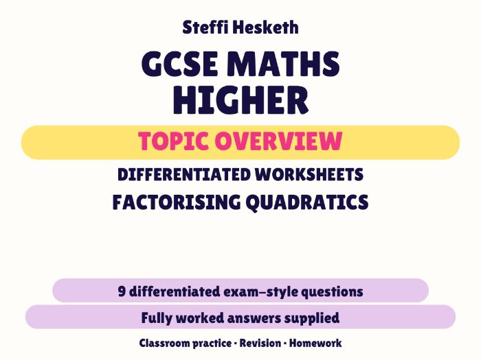 GCSE Higher Factorising Quadratics | Topic Overview Differentiated Worksheet