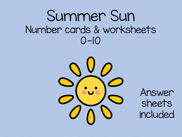 Summer Sun Counting Cards  & worksheets 0–10  EYFS Maths Continuous Provision & Number Recognition