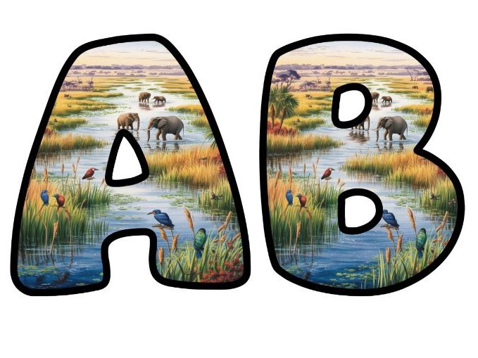 Okavango Delta Wildlife Alphabet Letters | Classroom Display, A-Z 0-9 and Signs