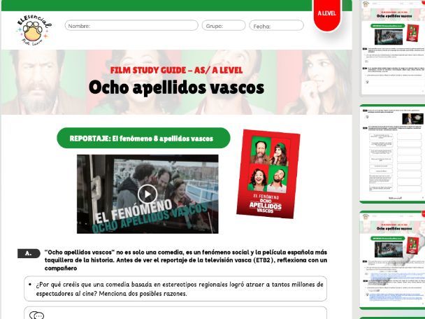 AS/A Level Spanish Film Study Worksheet: Reportaje El Fenómeno Ocho Apellidos Vascos