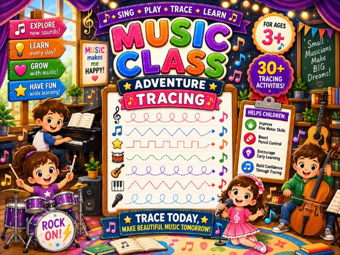 Music Tracing Worksheets | Fine Motor Skills, Pencil Control & Pre-Writing Activities | Preschool–1