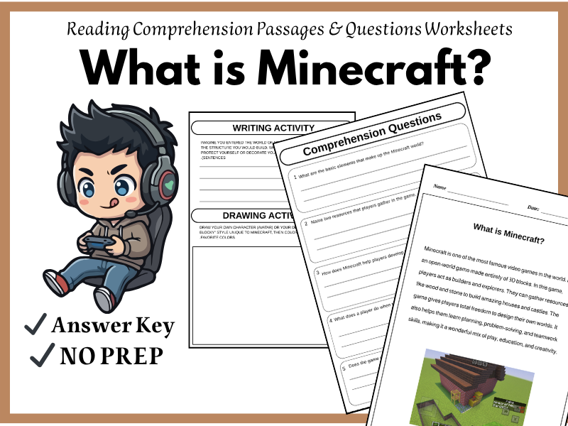 What is Minecraft? Reading Comprehension Worksheets