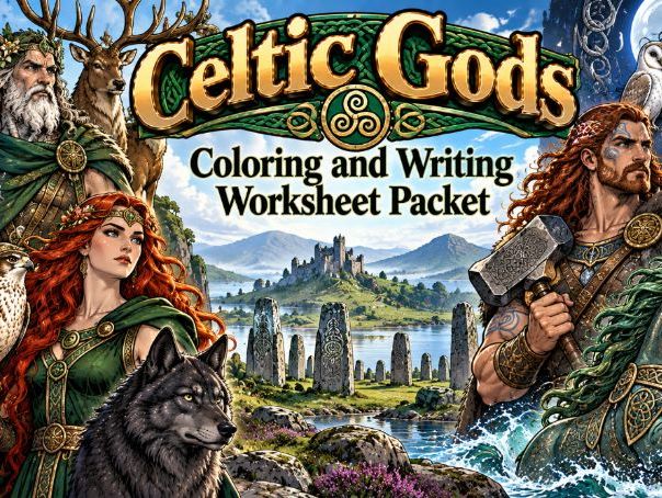 Celtic Gods Coloring & Writing Worksheet Bundle (20 Worksheets)