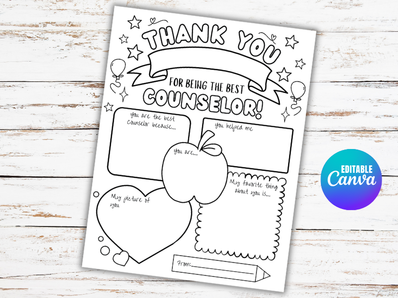 School Counselor Appreciation, Teacher Appreciation Week, Thank You Gift Coloring Page
