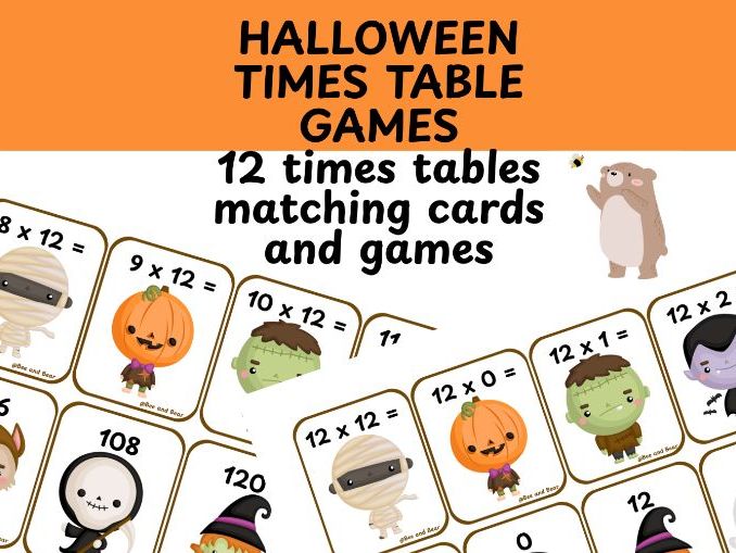 12 times table card games Halloween themed