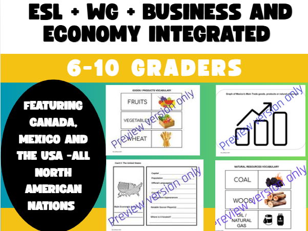 ESL WORLD GEOGRAPHY ECONOMICS GOODS AND SERVICES CONTINENTS NORTH AMERICA CARDS