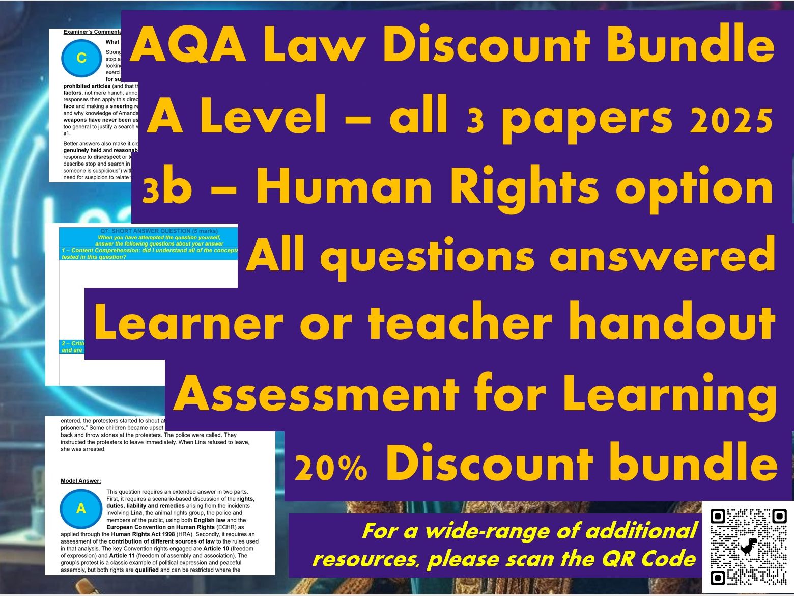 AQA: A Level LAW - MODEL ANSWERS (FULL PAPERS 2025) 1, 2 and 3b (HUMAN RIGHTS) - DISCOUNT BUNDLE