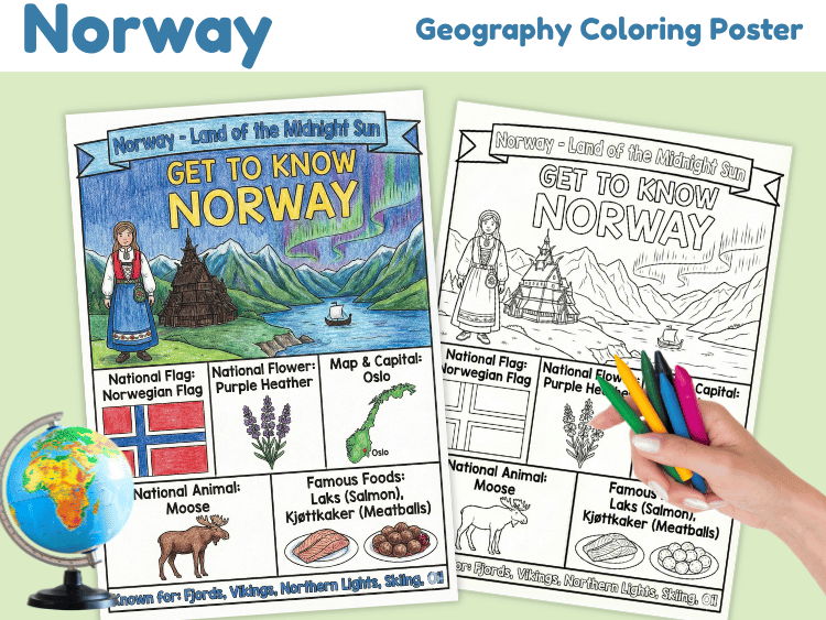 Norway Geography Coloring Poster | Country Facts & Culture