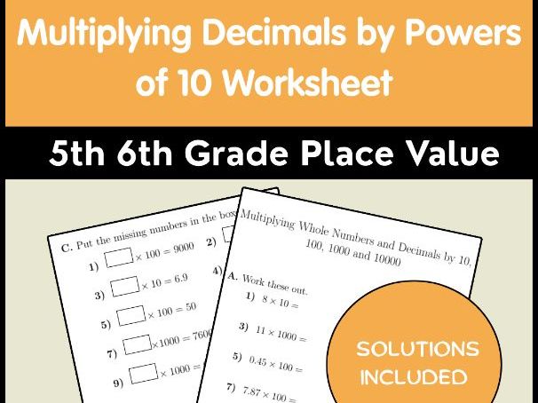 Multiplying Decimals by Powers of 10 Worksheet | 5th 6th Grade Place Value