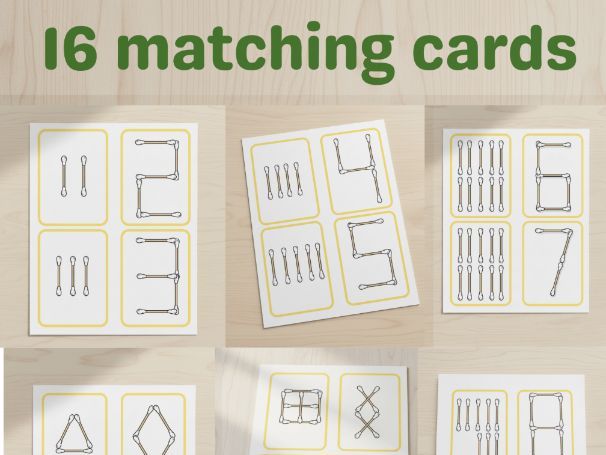 Cotton Buds Matching Activity – 16 Fine Motor Cards for Preschool & Kindergarten