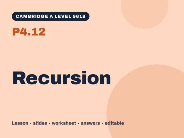 Cambridge A Level Computer Science 9618 – P4.12 Recursion – Lesson & Worksheet