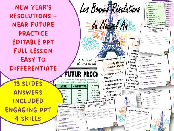 French New Year’s Resolutions | Lesson | Near Future tense (13 Slides)
