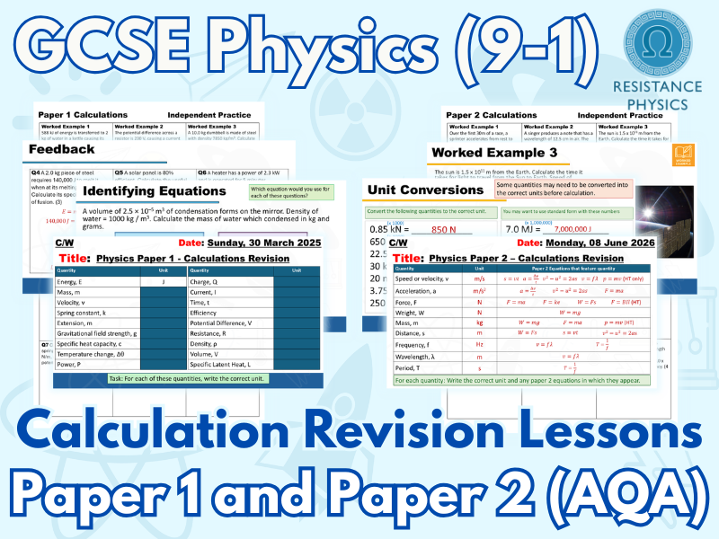 GCSE Physics Paper 1 and Paper 2 Calculations Revision Lesson Pack