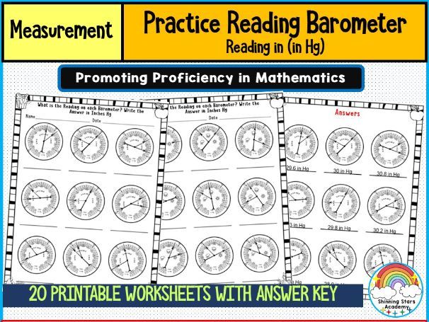 Reading a Barometer (in Hg) Worksheets | Atmospheric Pressure Measurement Practice