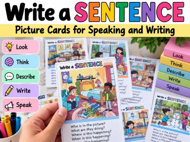 Write a Sentence Picture Cards | 100 Writing Prompts & ESL Speaking Activities