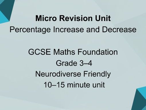 Micro Revision Unit: Percentage Increase and Decrease – GCSE Foundation Maths |Neurodiverse Friendly