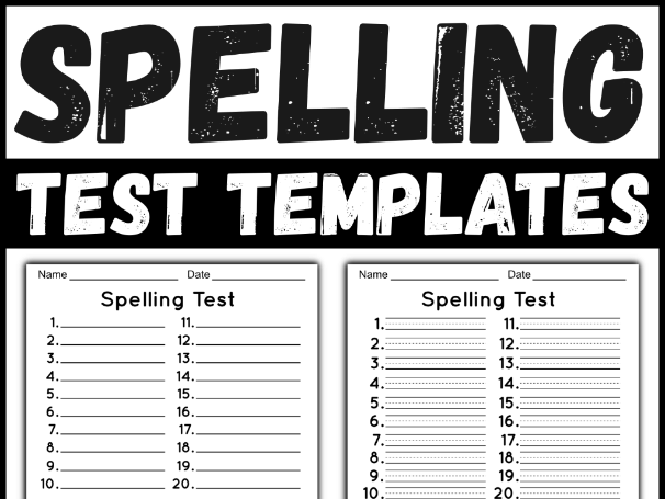 Spelling Test Template with 20 Words & Dictation Sentences - Handwriting Lines Included