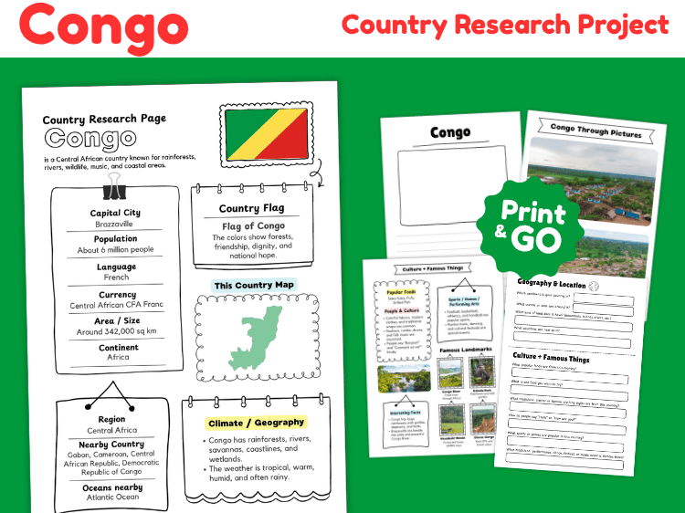Republic of the Congo Country Research Project | Geography & Culture Worksheets