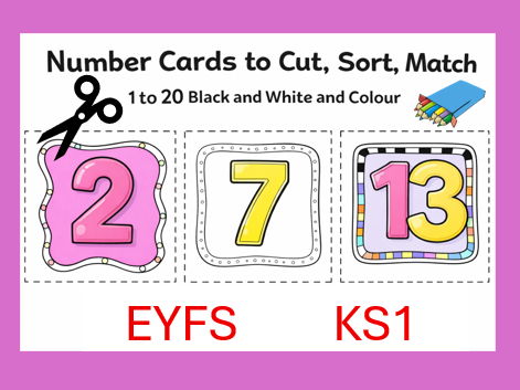 Number Cards to 20 cut sort match colour