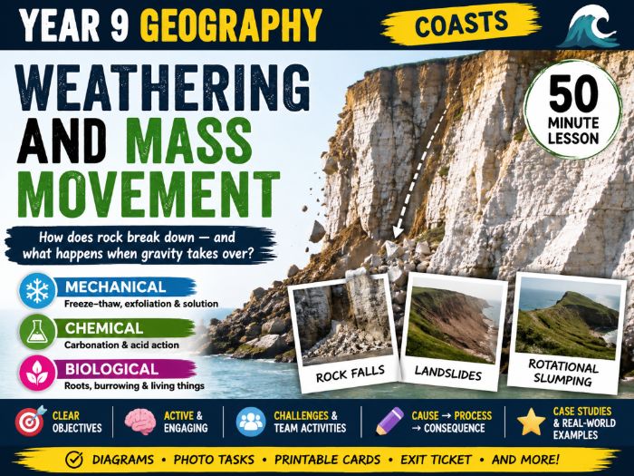 KS3/ Middle School Geography Resource Coasts - Lesson 3 Weathering and Mass Movement