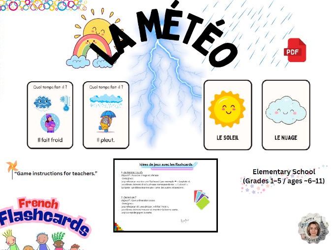 Elementary French Weather Flashcards: La Météo (Grades 1-5)