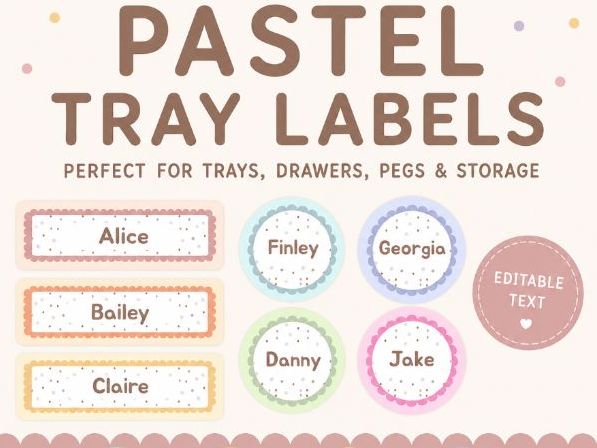Editable Pastel Scalloped Peg and Tray Labels | Classroom Name Labels