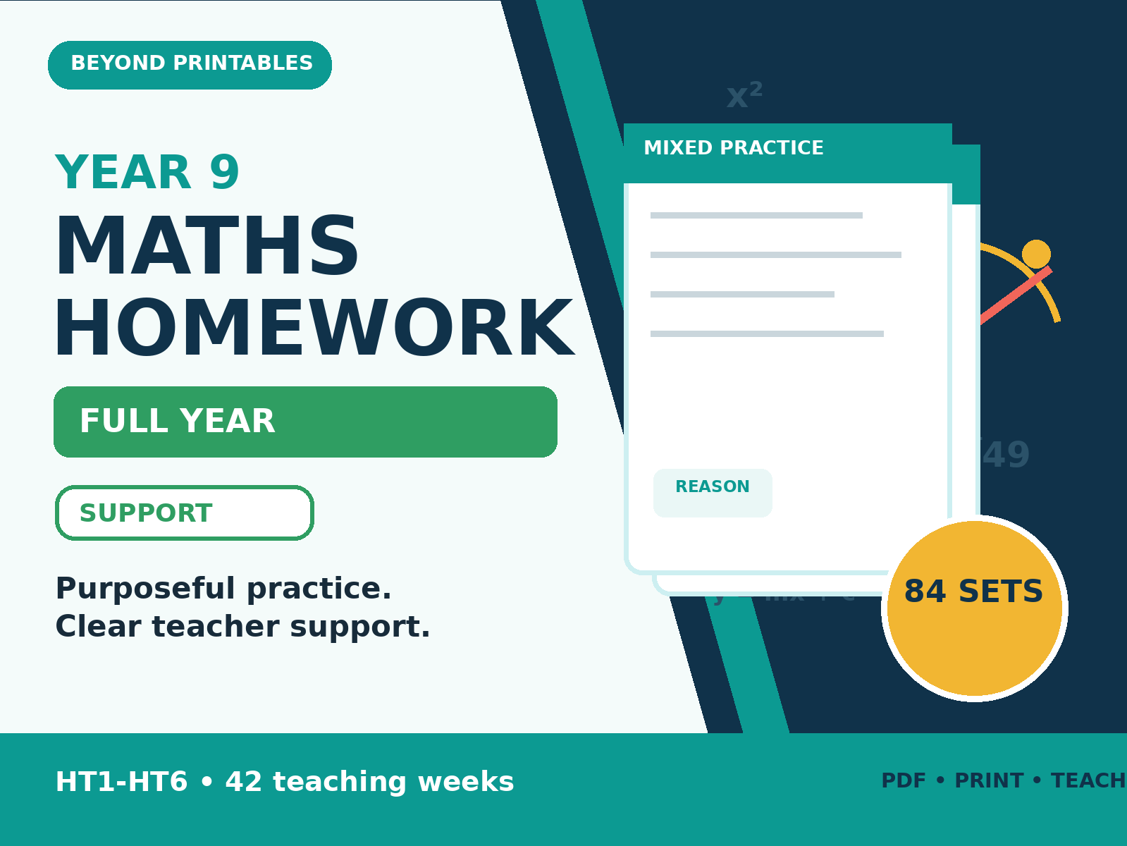 Year 9 Maths Homework Full Year - Support | 84 Sets with Answers and Overviews