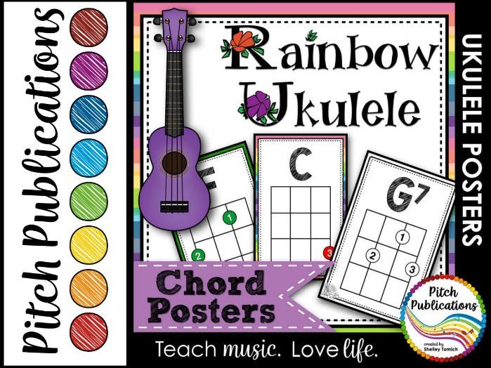 Rainbow Ukulele Ukulele Chord Chart Posters Letter and 11 by 17