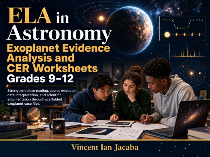 Exoplanet Evidence Analysis & CER Worksheets Grades 9–12 | ELA, Astronomy & Science Literacy