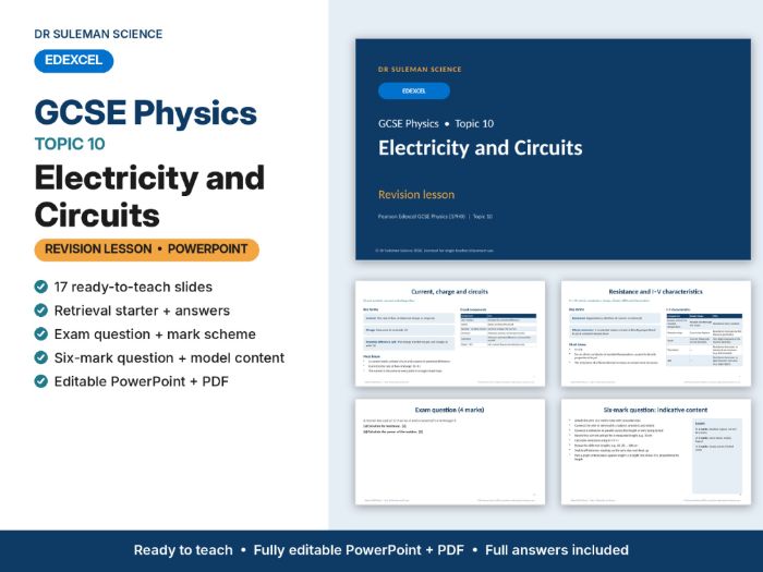 Edexcel GCSE Physics Topic 10 Electricity & Circuits Revision Lesson