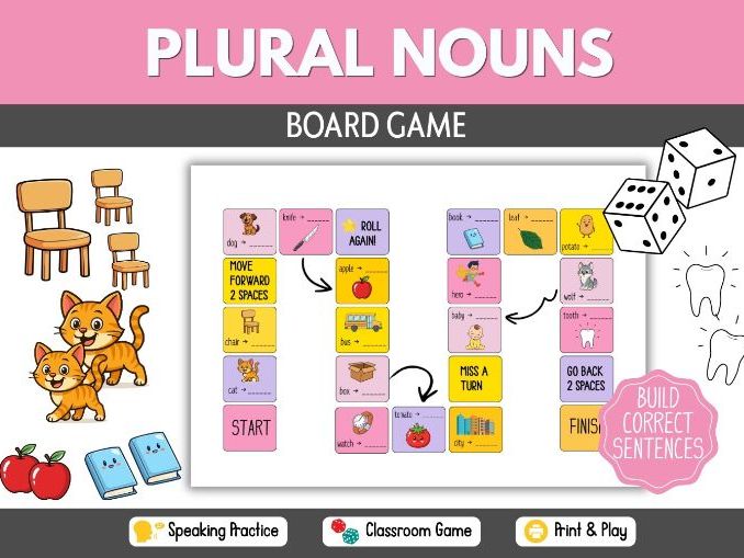 Free Plural Nouns Board Game | Singular & Plural Nouns Activity | ESL Grammar