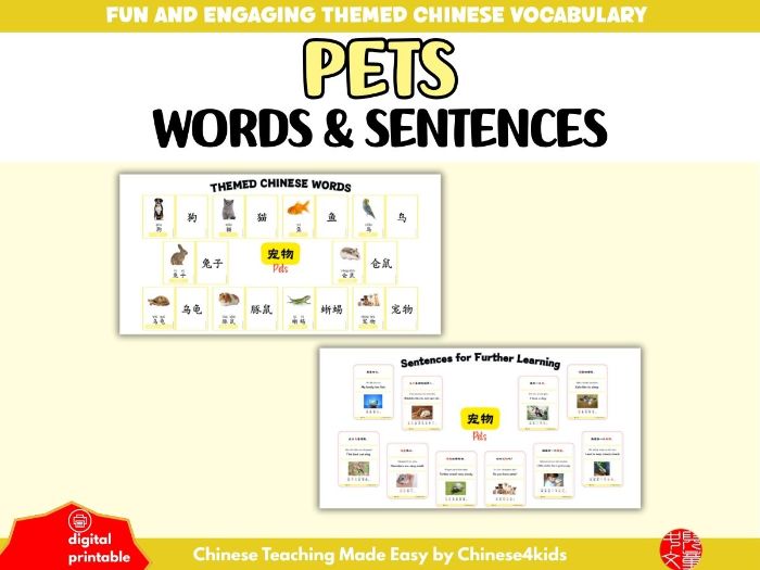 Beginner Chinese Vocabulary Learning Pack: Pets (宠物)