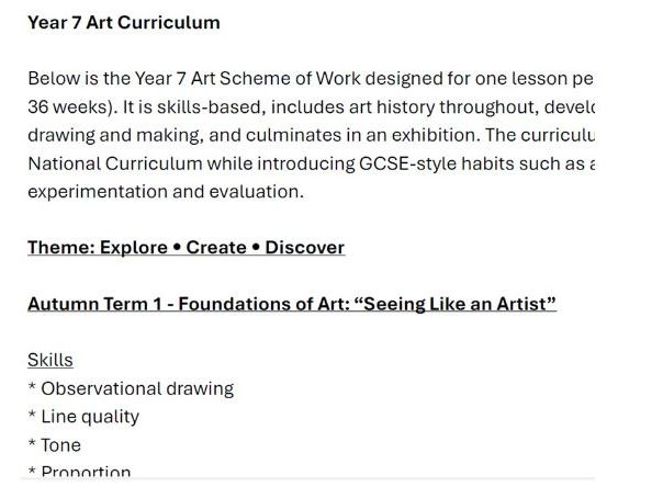 Yr 7 Art Curriculum & SOW