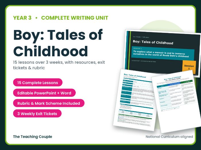 Boy: Tales of Childhood | Year 3 English Unit | 15 Complete Lessons + Resources + Mark Scheme