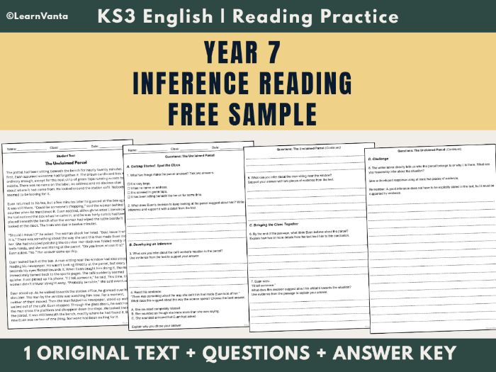 Year 7 Inference Reading Practice FREE Sample | KS3 English | 1 text And Questions + Answer Key