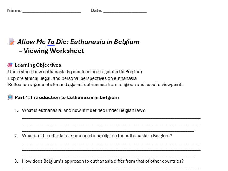 FREE "Allow me to die" GCSE RE – Euthanasia in Belgium (Ethics of Life & Death)
