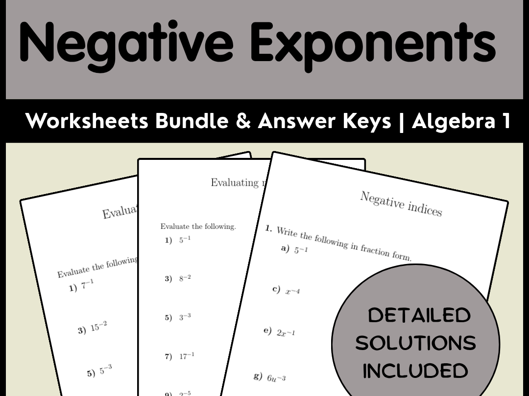 Negative Exponents Worksheets Bundle & Answer Keys | Algebra 1