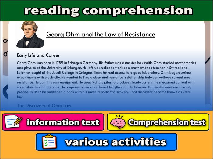 Georg Ohm and the Law of Resistance- Reading Comprehension, Worksheet & Activities