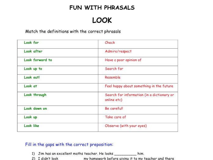 Phrasal verb/LOOK
