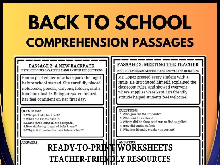 Back to School Reading Comprehension | 20 Passages & Questions