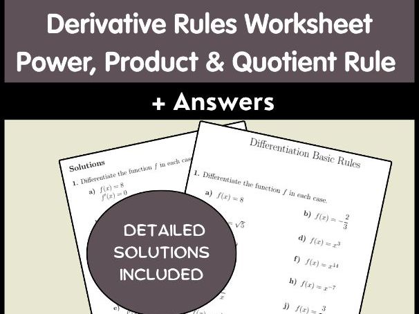 Derivative Rules Worksheet Power, Product & Quotient Rule + Answers