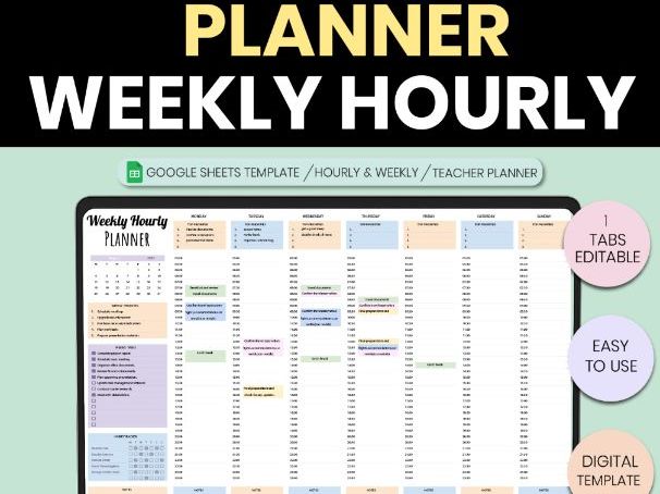 Weekly Hourly Planner Google Sheets | Time Blocking Schedule Template | Editable