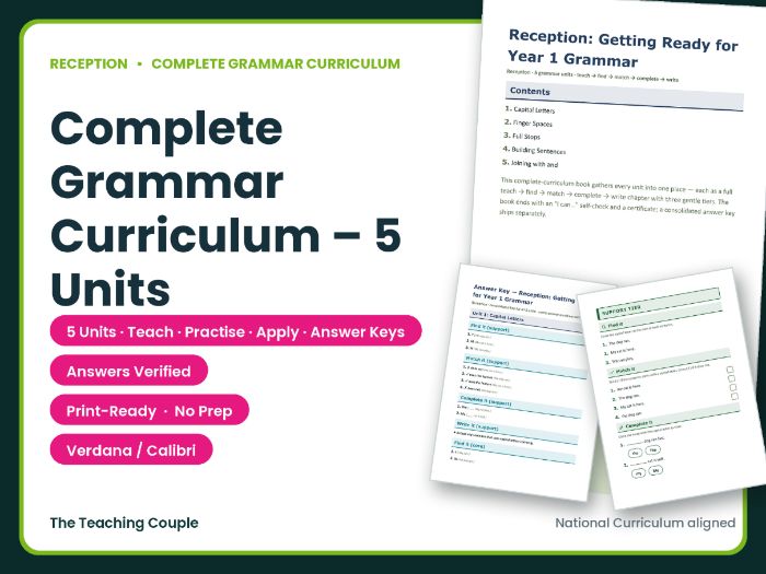 Reception Complete Grammar Curriculum – 5 Units + Answer Keys