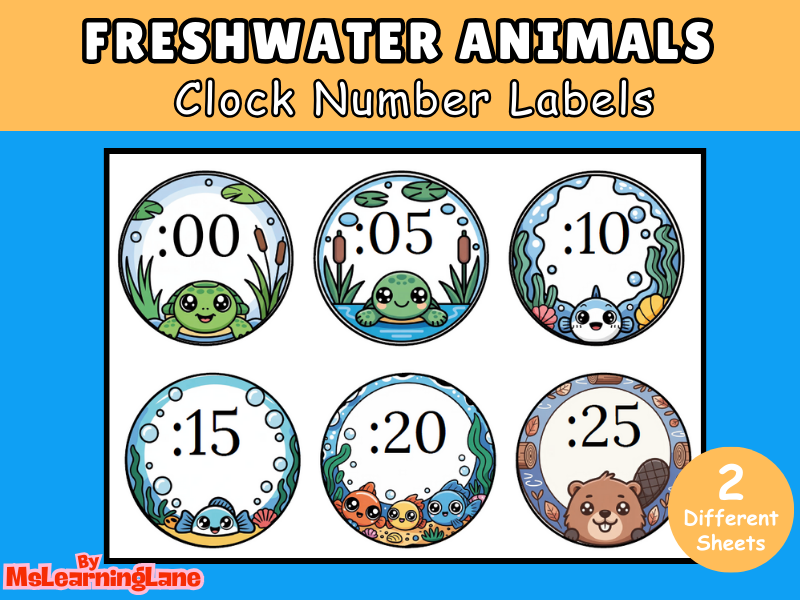 Freshwater Animals Clock Cover | Pond & River-Themed Printable Classroom Decor for Telling Time