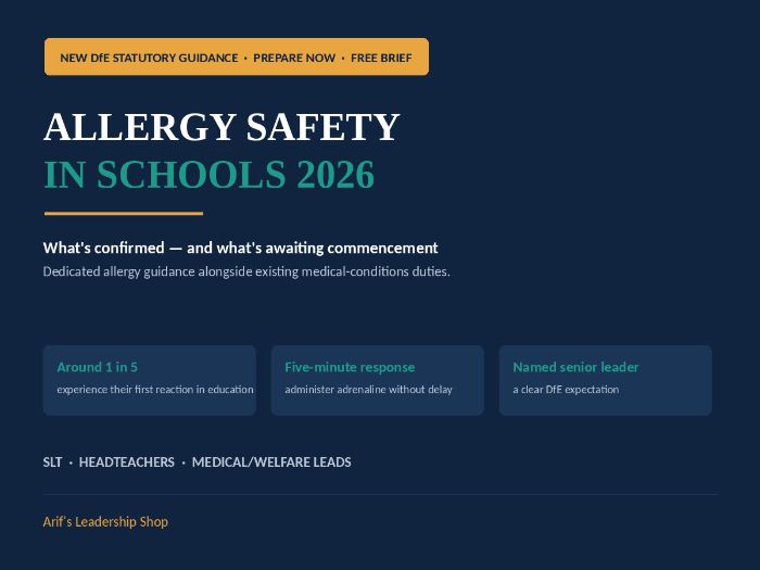 FREE Allergy Safety in Schools 2026 – DfE Statutory Guidance One-Page Brief for Headteachers