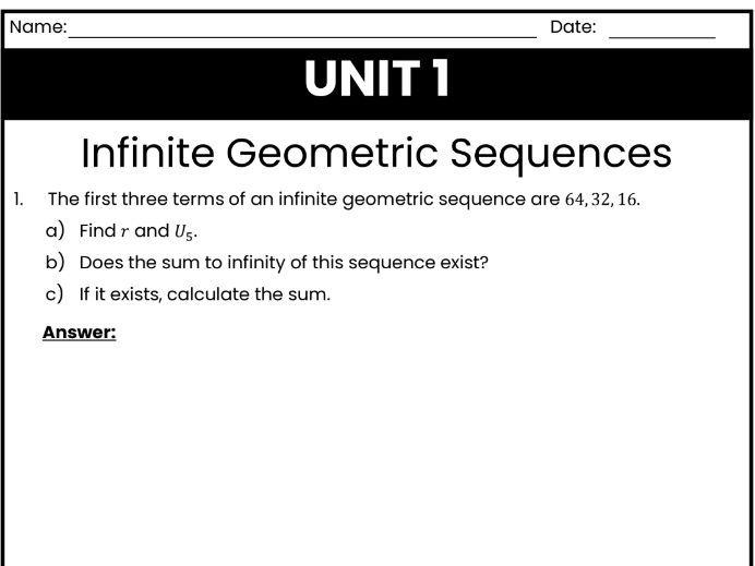 IB Math AI Worksheet AHL 1.11 - Infinite Geometric Sequences