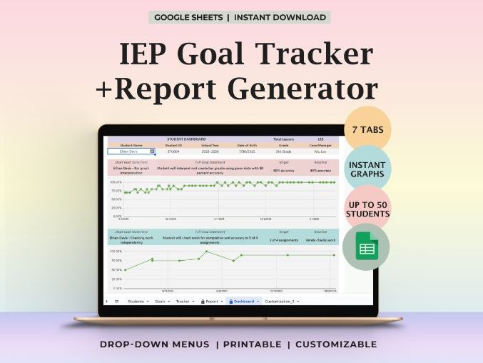 IEP Progress Tracker Multi Student Goals Special Education Google Sheets