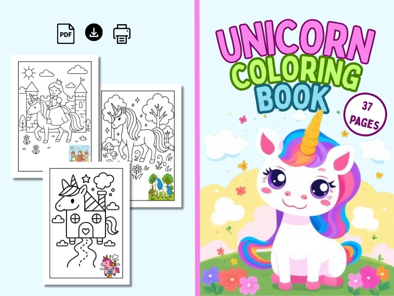 Unicorn Coloring  pages for Kids Cute & Easy
